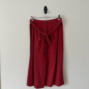 Elegant Red Button-Down A-Line Skirt